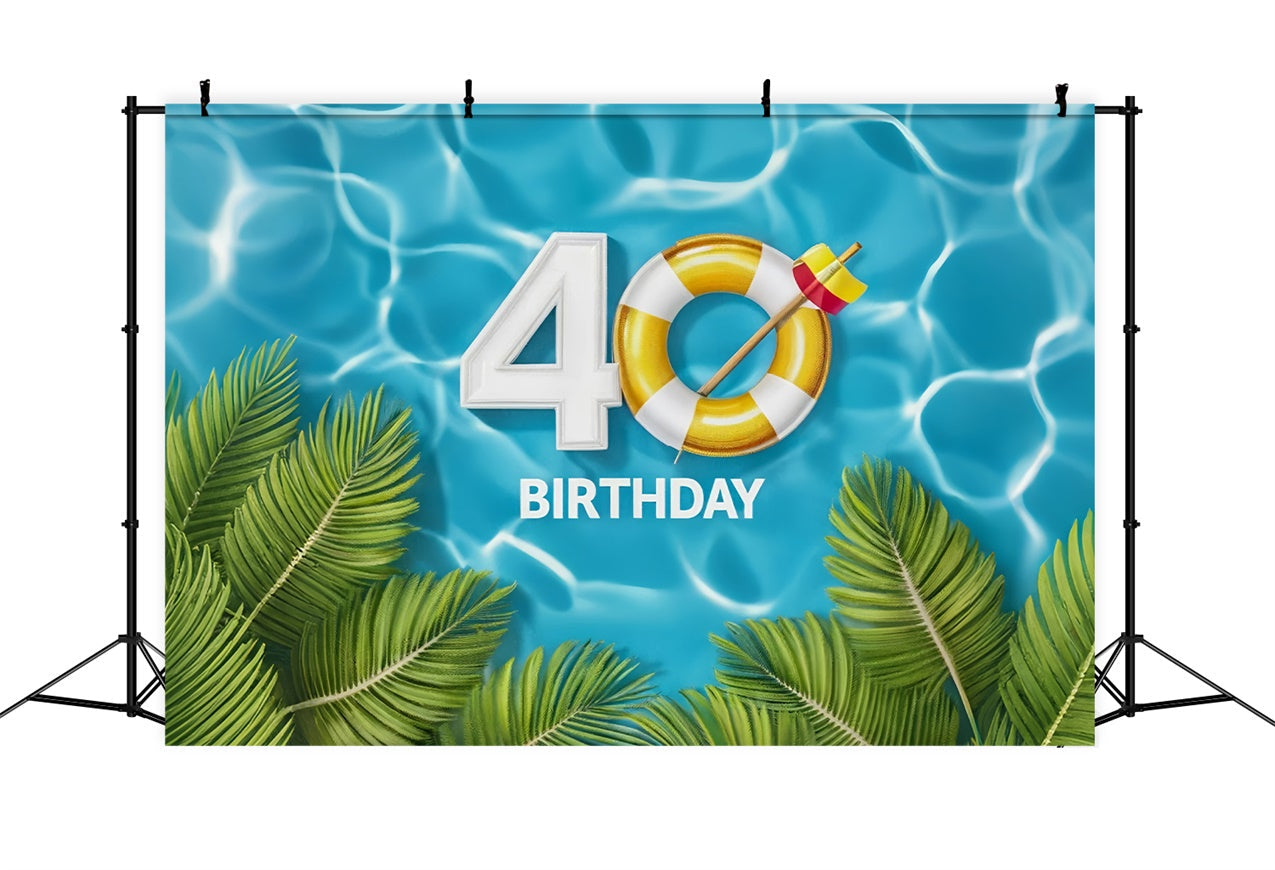 Toile de fond Anniversaire Personnalisé Piscine Tropicale Classique 40ème BRP12-280