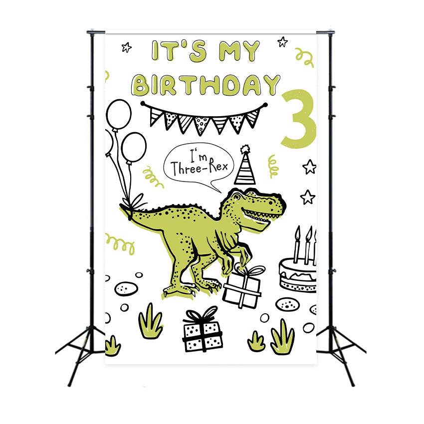 Toile de fond Anniversaire Personnalisé Dinosaure Jurassique Trois-Rex BRP12-295