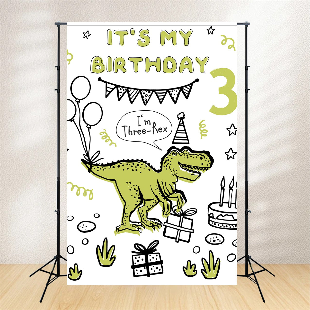 Toile de fond Anniversaire Personnalisé Dinosaure Jurassique Trois-Rex BRP12-295