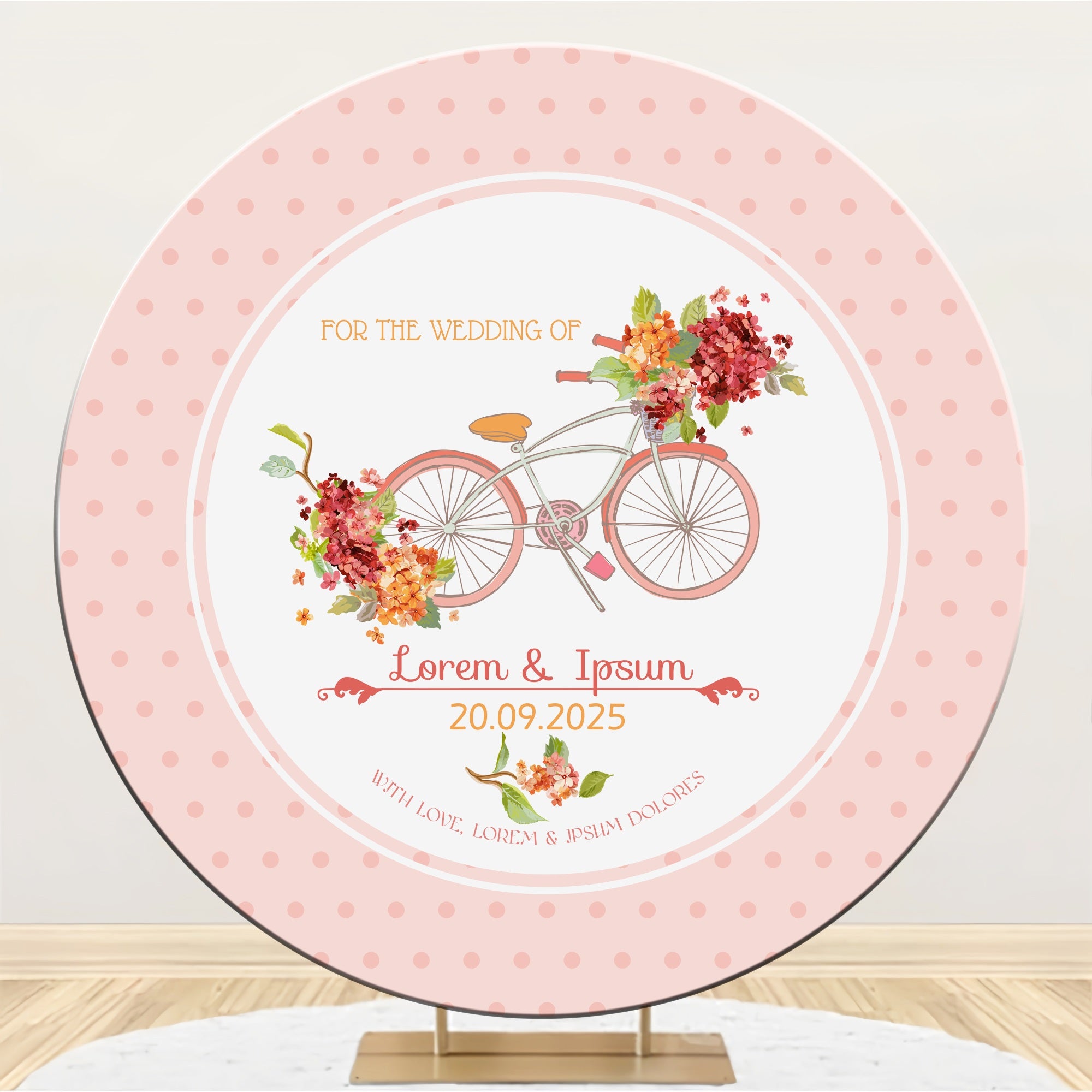 Toile de fond Ronde Mariage Personnalisée Vélo Fleurs Roses BRP12-334