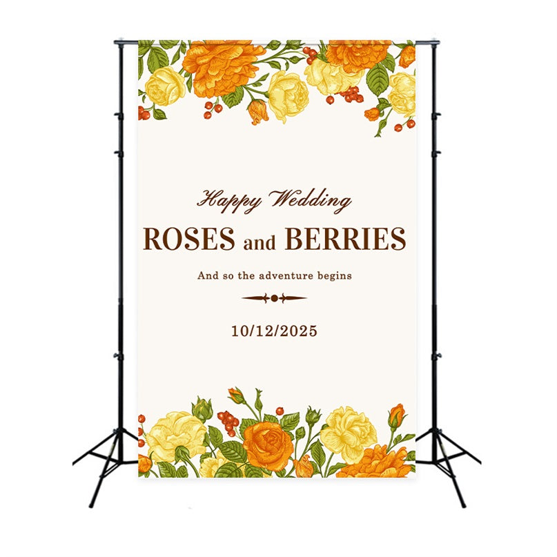 Toile de fond Mariage Personnalisée Baies Brillantes Roses BRP12-342