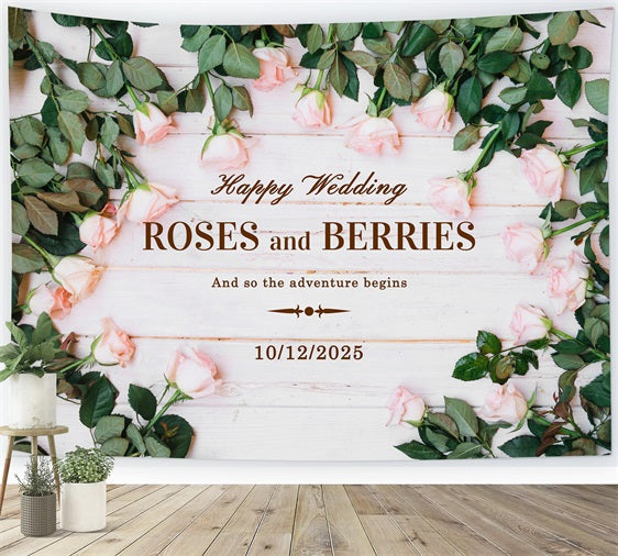 Toile de fond Mariage Personnalisée Roses Pastel BRP12-365