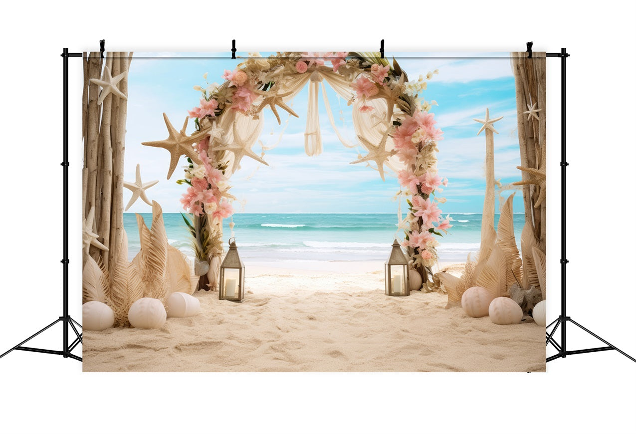 Toile de fond Photo Mariage Photographie Plage Étoiles de Mer Floral Arche BRP12-380