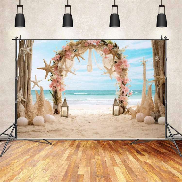 Toile de fond Photo Mariage Photographie Plage Étoiles de Mer Floral Arche BRP12-380