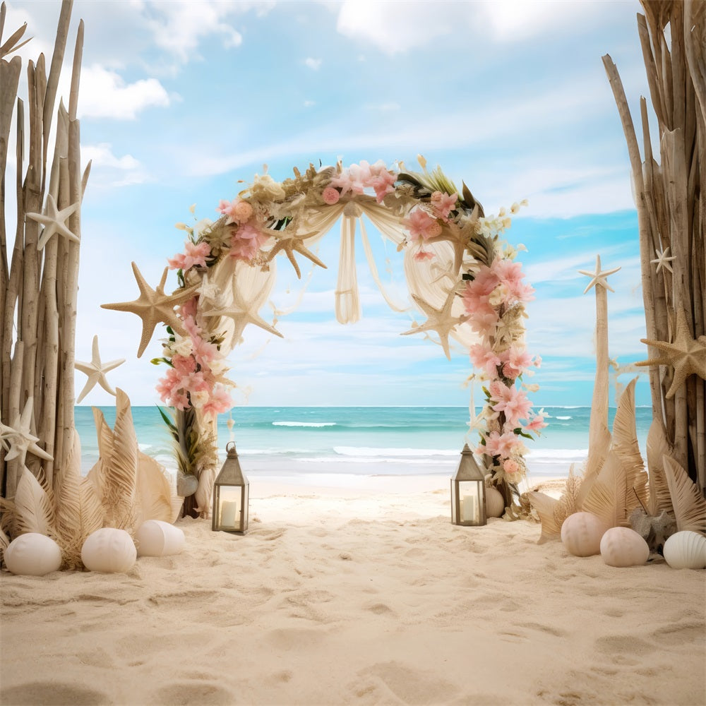 Toile de fond Photo Mariage Photographie Plage Étoiles de Mer Floral Arche BRP12-380