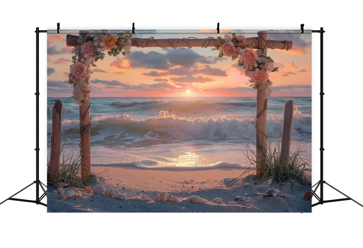 Toile de fond Décoration Mariage Photographie Plage Sunset Floral Arche BRP12-381