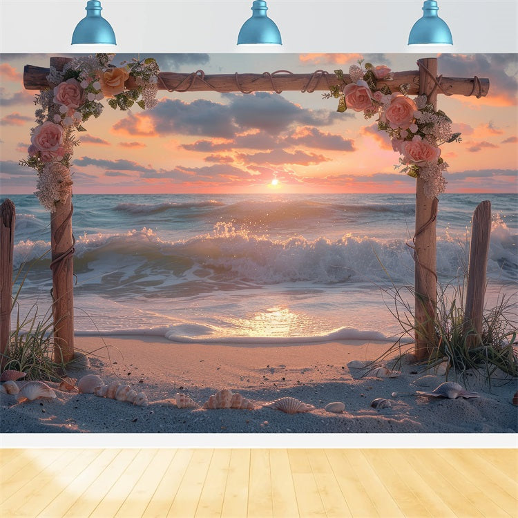 Toile de fond Décoration Mariage Photographie Plage Sunset Floral Arche BRP12-381