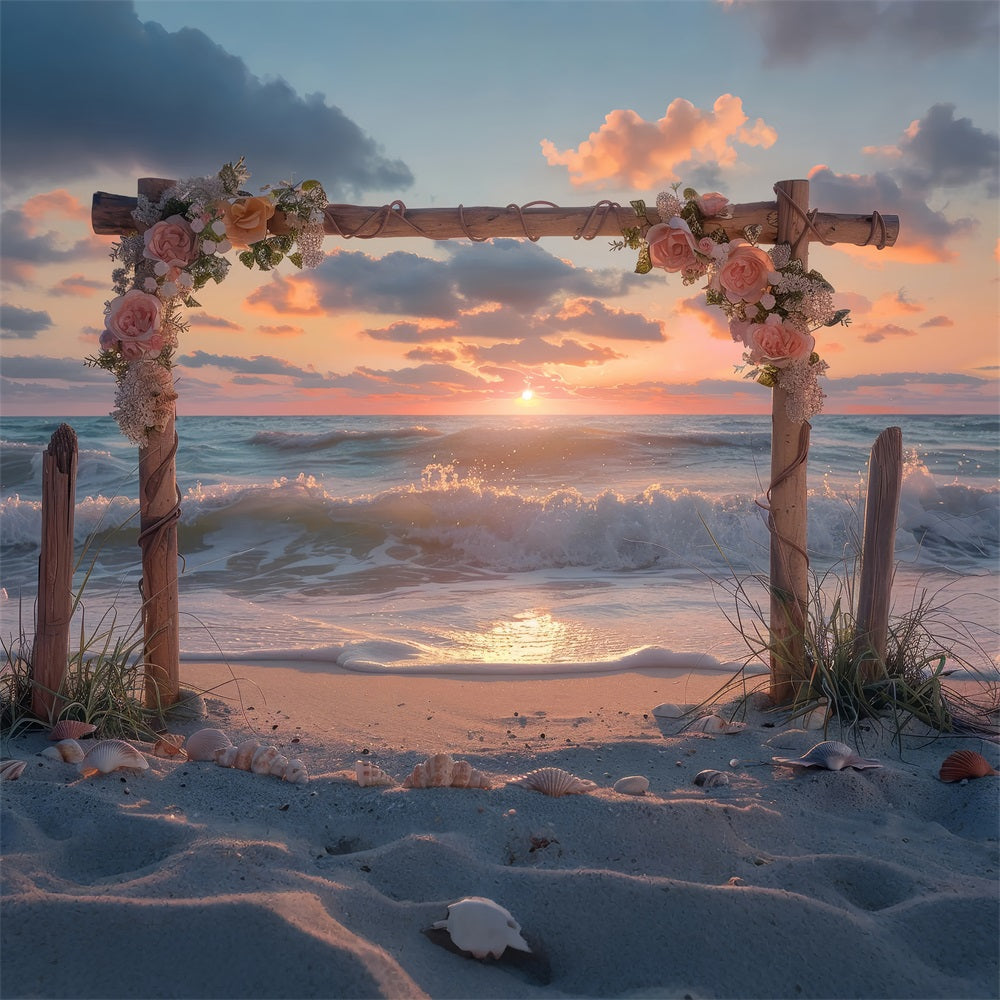 Toile de fond Décoration Mariage Photographie Plage Sunset Floral Arche BRP12-381