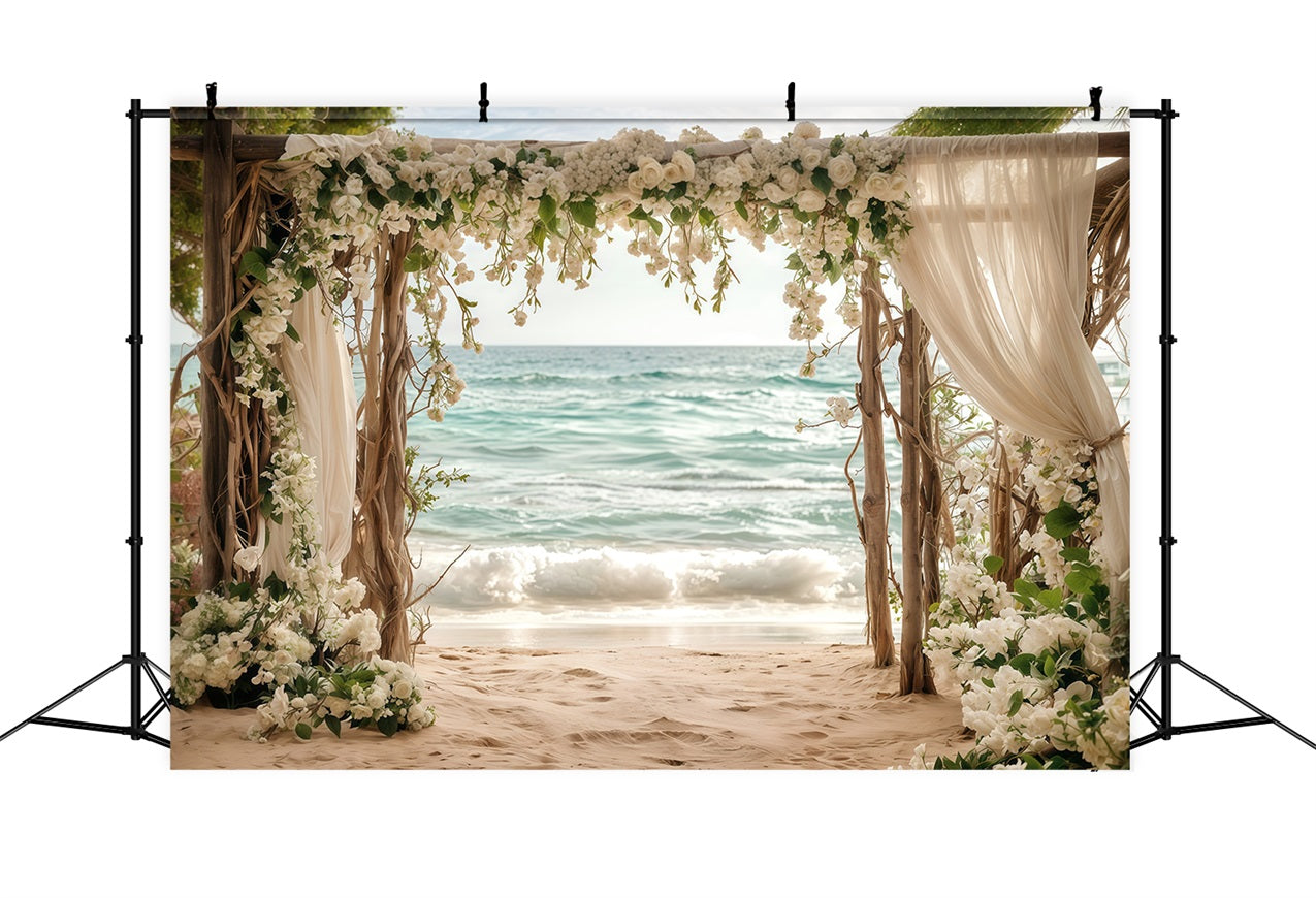 Toile de fond Mariage Idées Plage Fleurs Blanches Arche BRP12-382