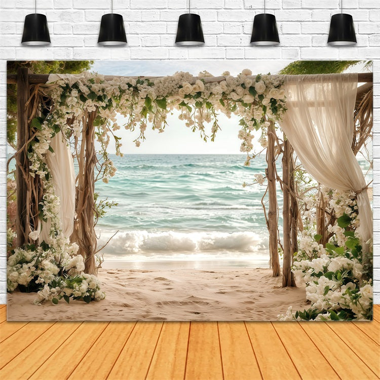 Toile de fond Mariage Idées Plage Fleurs Blanches Arche BRP12-382