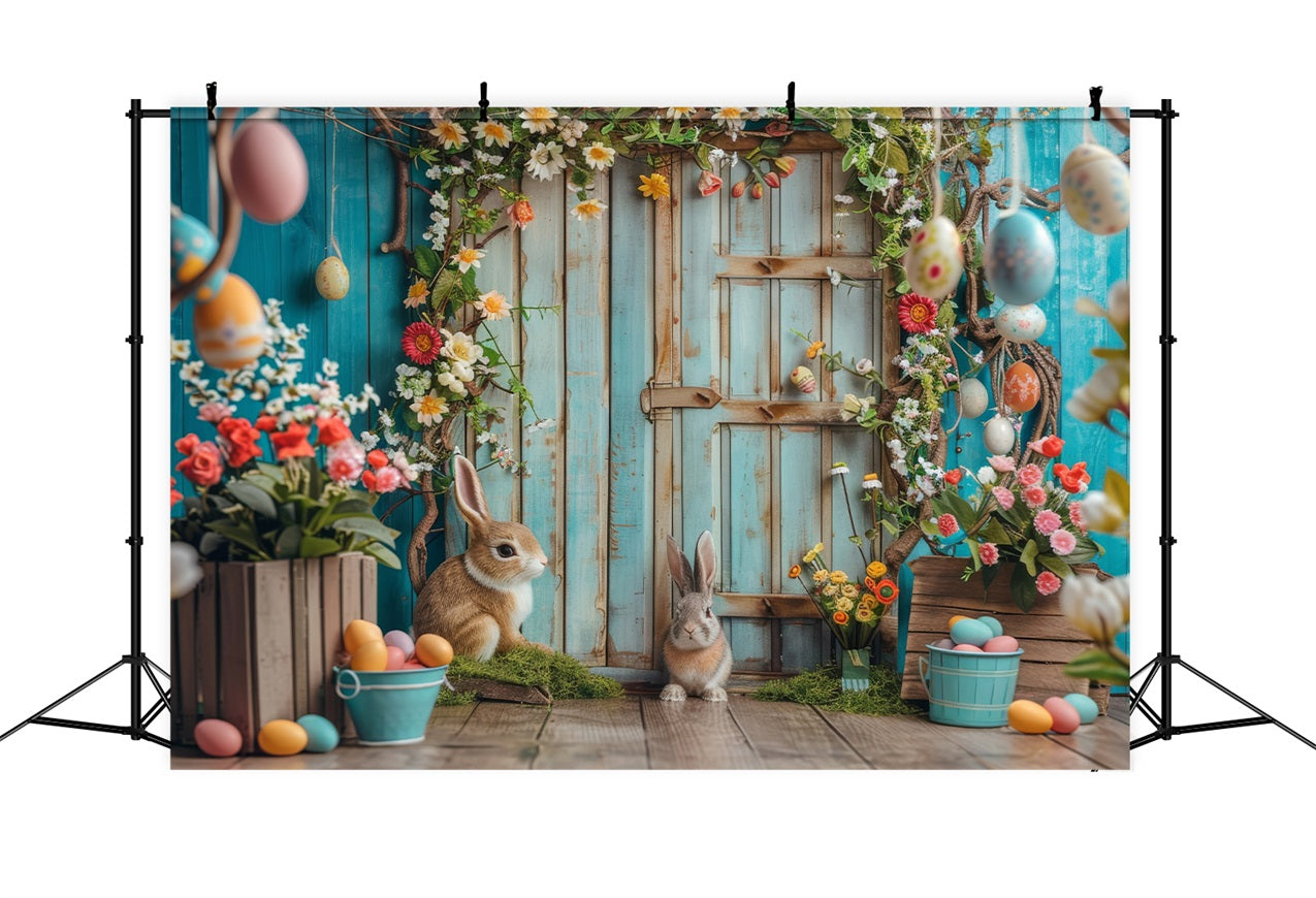 Toile de fond Pâques Lapin Jardin Porte Rustique BRP12-402