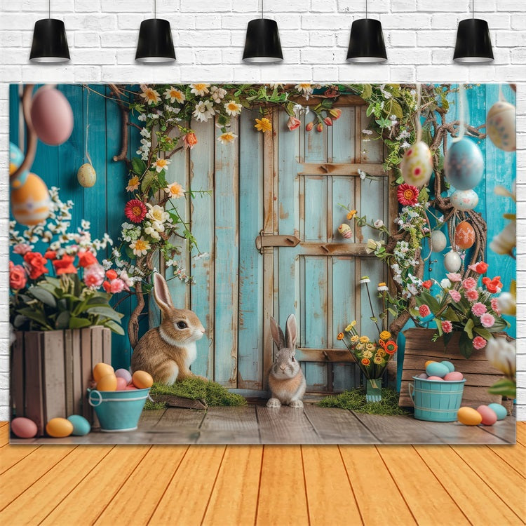 Toile de fond Pâques Lapin Jardin Porte Rustique BRP12-402