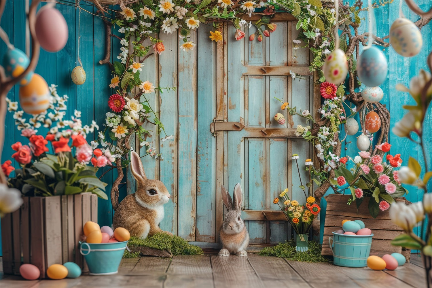 Toile de fond Pâques Lapin Jardin Porte Rustique BRP12-402