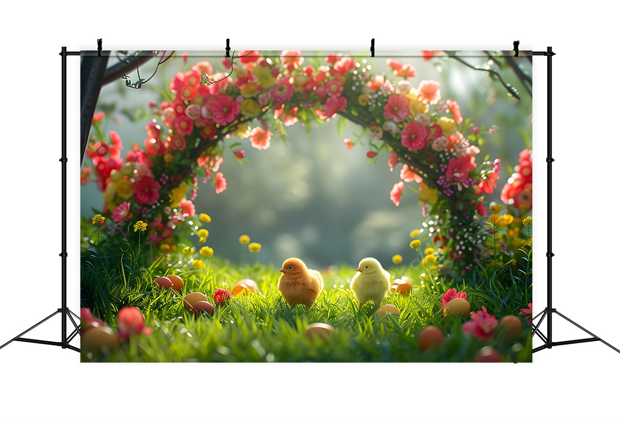 Fond Photo Pâques Arche Florale Adorables Poussins BRP12-407