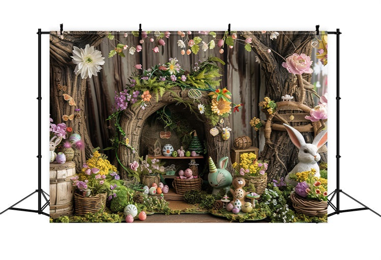 Fond Studio Photo Pâques Maison Arbre Rustique Décor Lapin BRP12-411