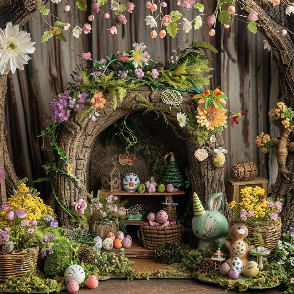 Fond Studio Photo Pâques Maison Arbre Rustique Décor Lapin BRP12-411