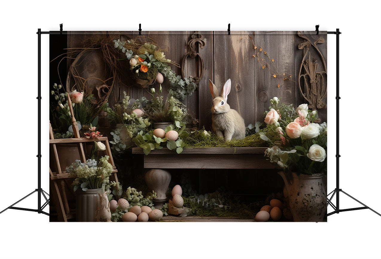 Fond Studio Photo Pâques Jardin Floral Lapin Rustique BRP12-418