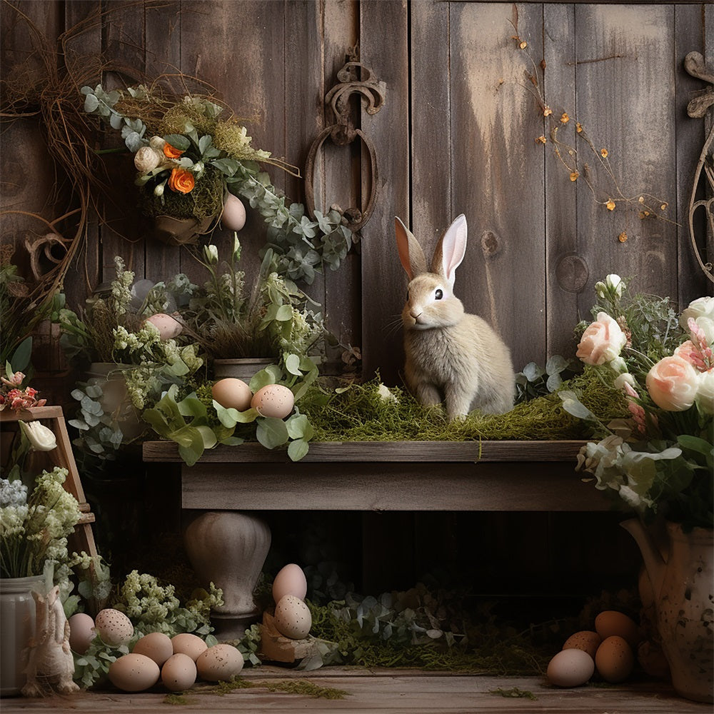 Fond Studio Photo Pâques Jardin Floral Lapin Rustique BRP12-418