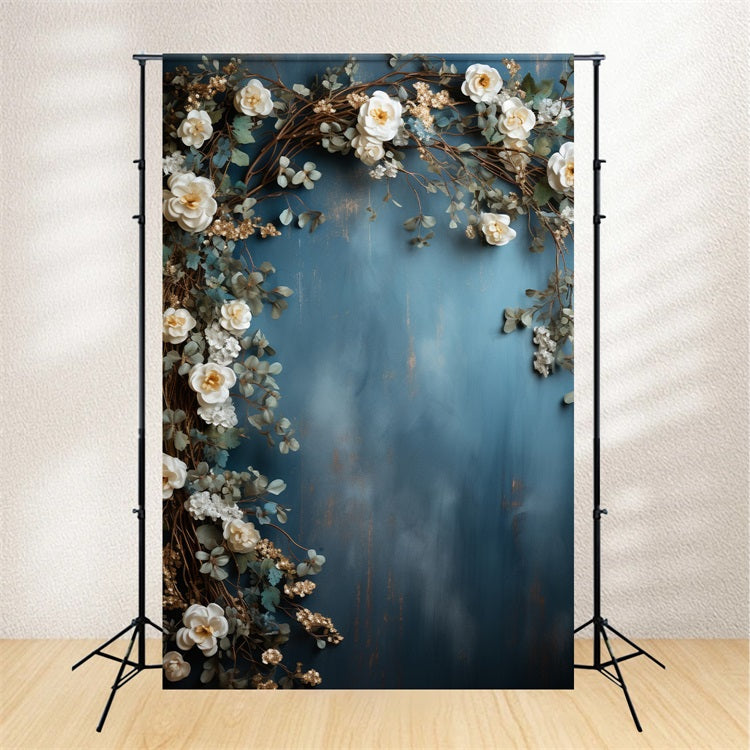 Toile de fond Maternité Photographie Mur Floral Bleu Blanc BRP12-45