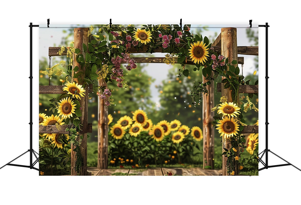 Toile de fond Printemps Rustique Clôture en Bois Tournesols BRP12-472