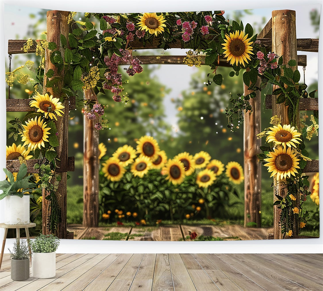 Toile de fond Printemps Rustique Clôture en Bois Tournesols BRP12-472