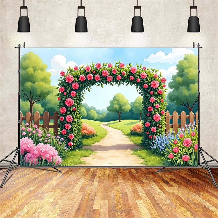 Fond Paysage Printemps Jardin Fleuri Sentier Roses Roses BRP12-477