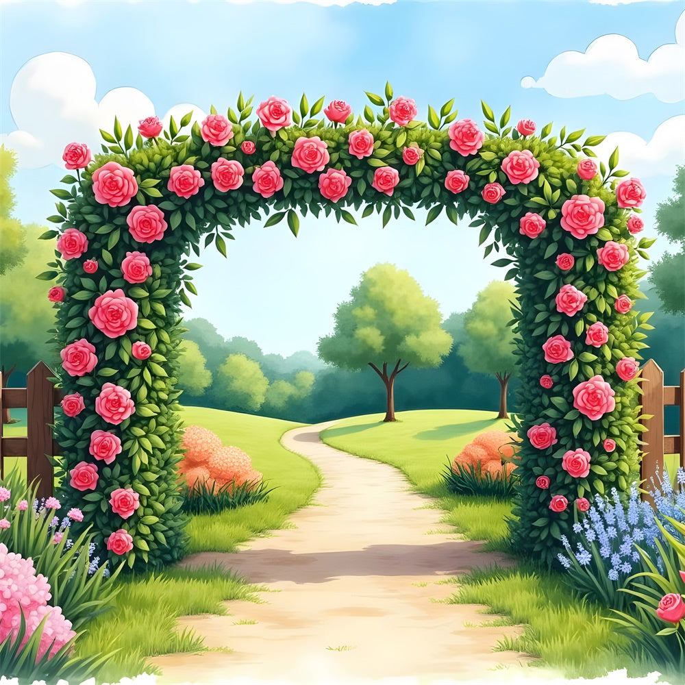 Fond Paysage Printemps Jardin Fleuri Sentier Roses Roses BRP12-477