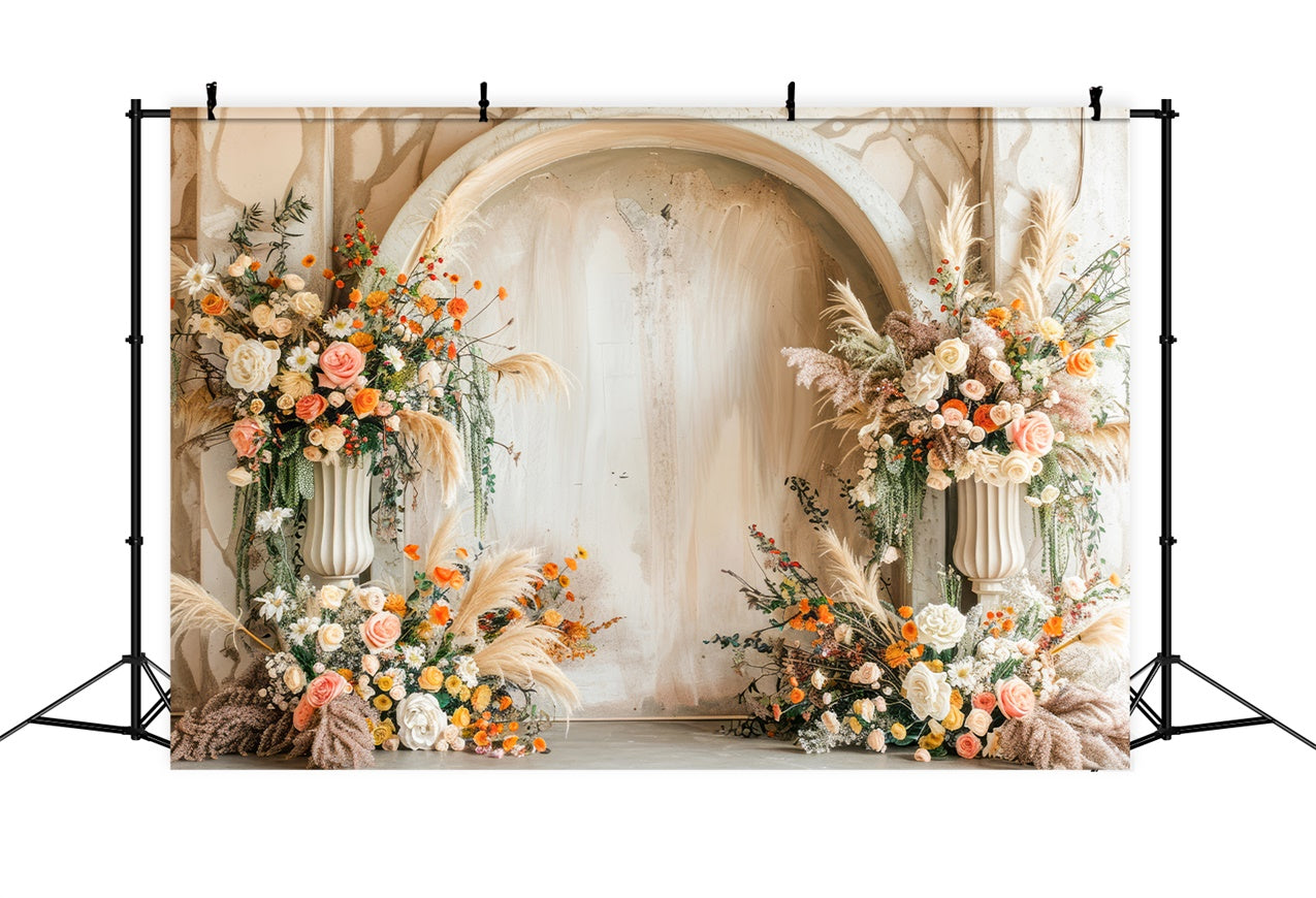 Fond Photo Printemps Arche Beige Élégante Fleurs BRP12-485