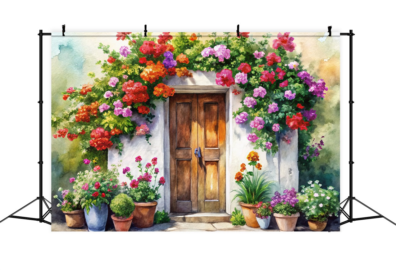 Fond Photo Printemps Porte de Cottage Peinte Main Florale BRP12-499