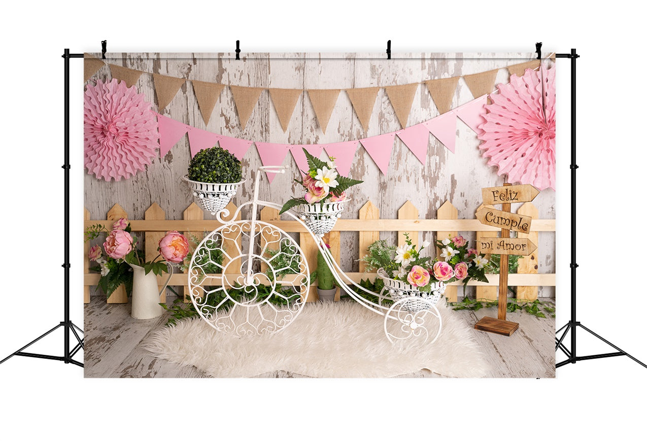 Toile de fond Printemps Vélo Floral Clôture Fête BRP12-506