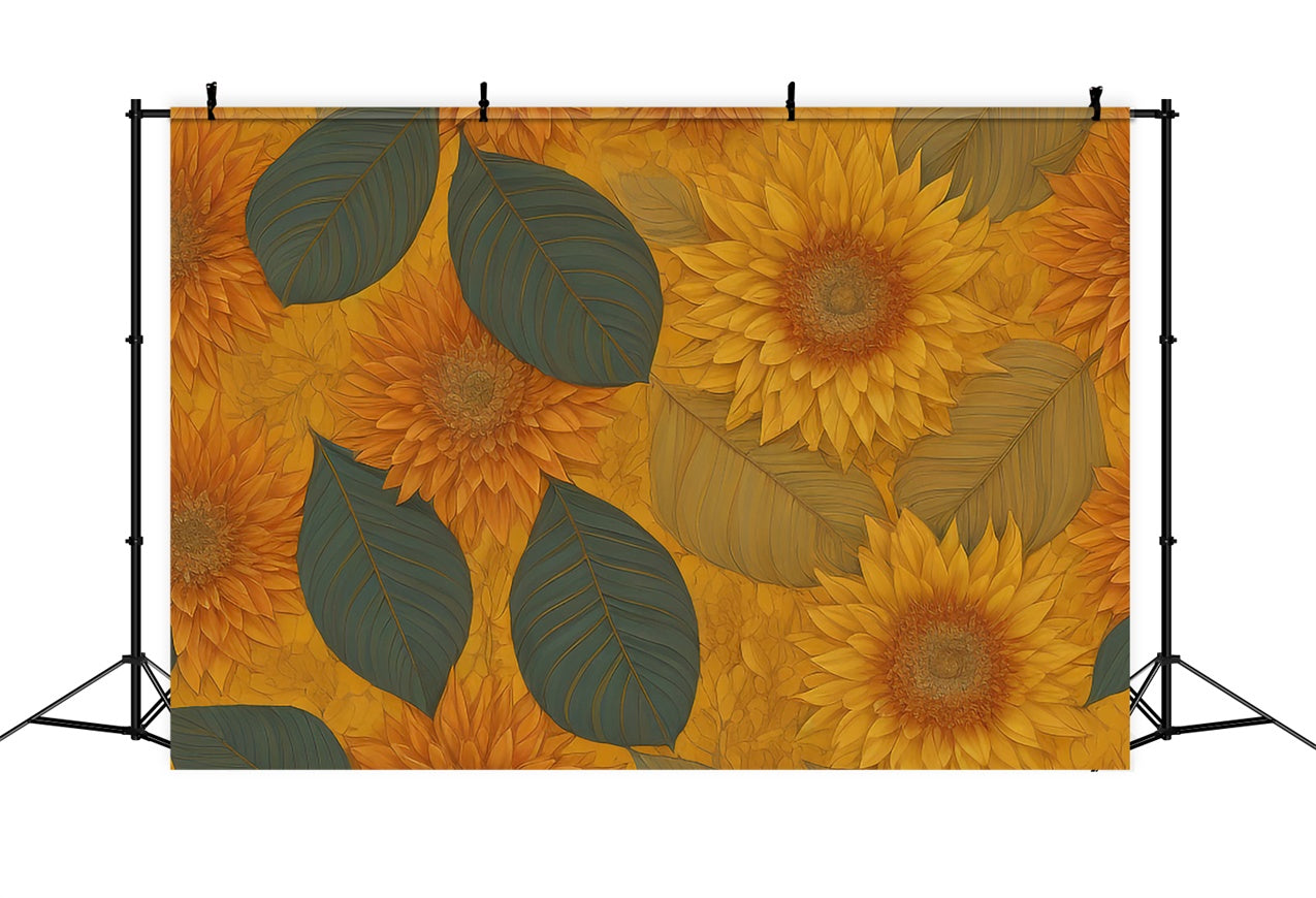 Fond Fleuri Feuilles Vertes Luxuriantes Tournesol BRP12-523