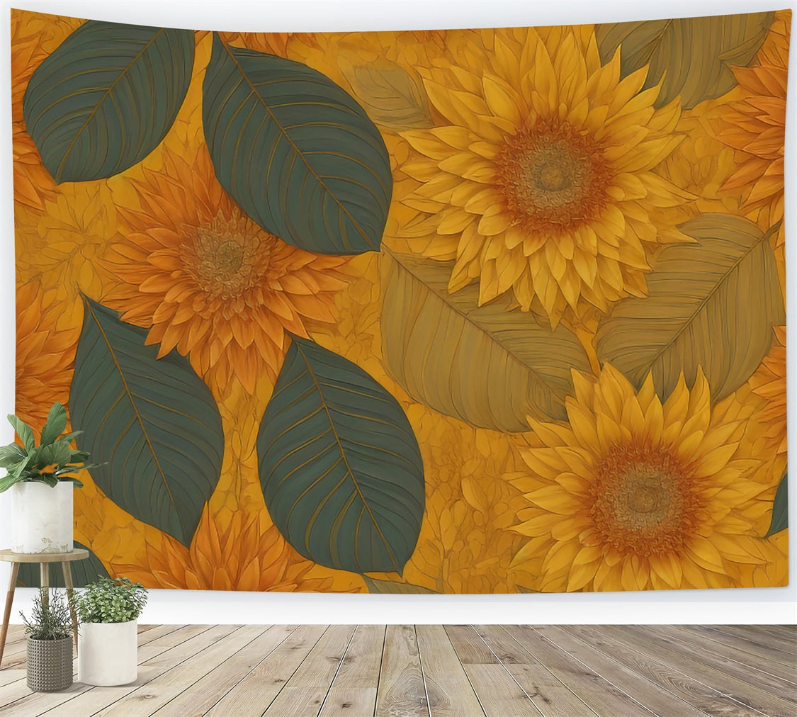 Fond Fleuri Feuilles Vertes Luxuriantes Tournesol BRP12-523