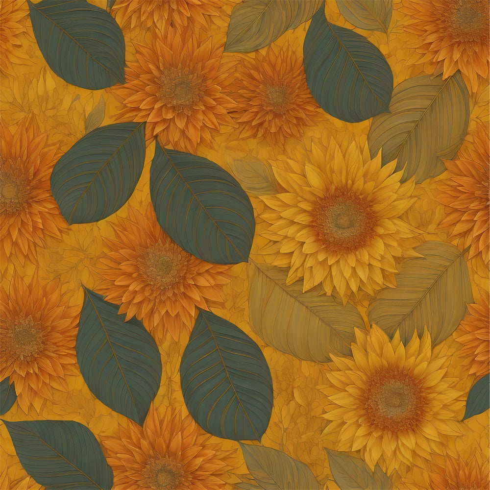 Fond Fleuri Feuilles Vertes Luxuriantes Tournesol BRP12-523