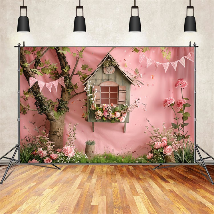 Toile de fond Fleurs Maison de Jardin Rustique Rose BRP12-555