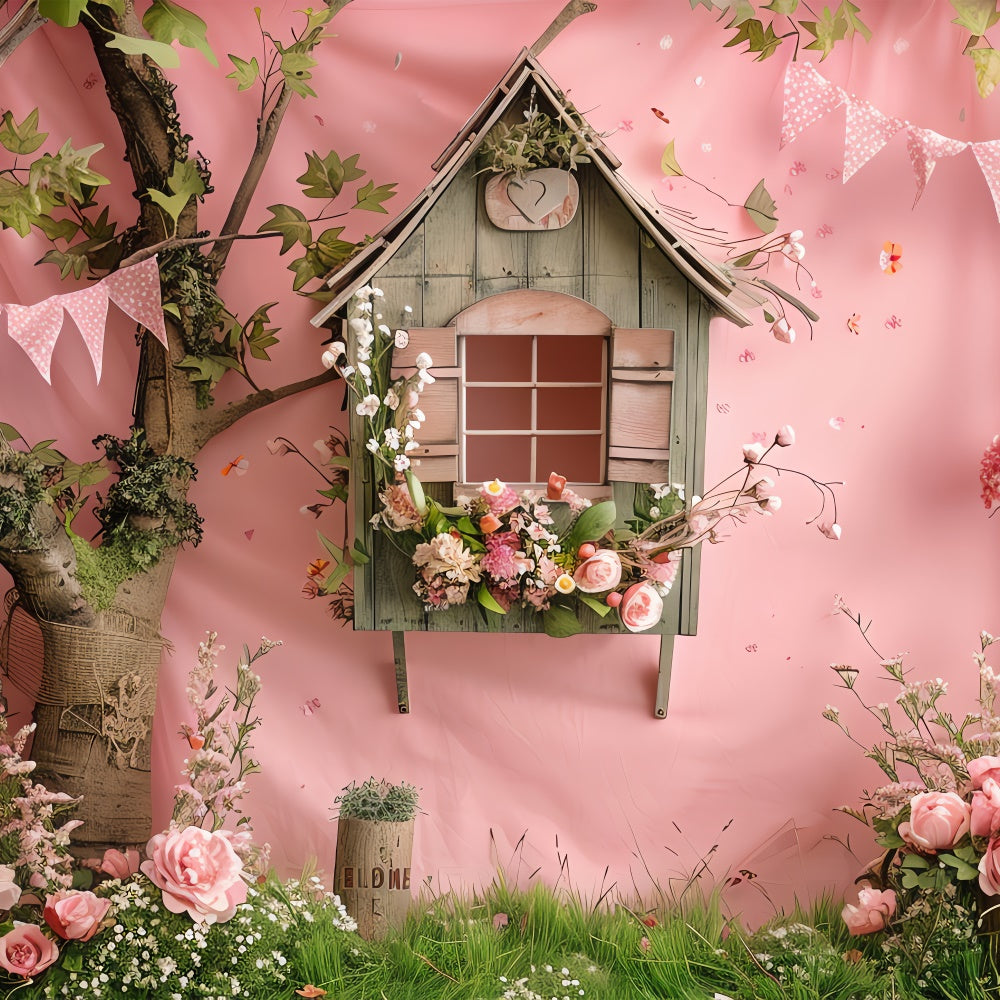 Toile de fond Fleurs Maison de Jardin Rustique Rose BRP12-555