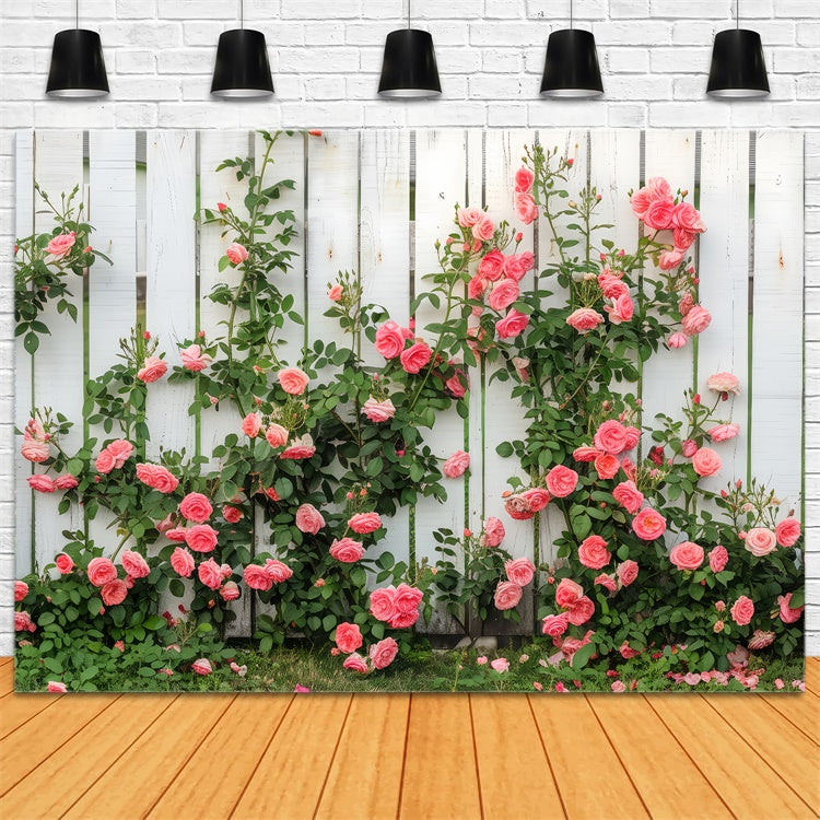 Toile de fond Florale Clôture en Bois Blanche Roses Grimpantes BRP12-560