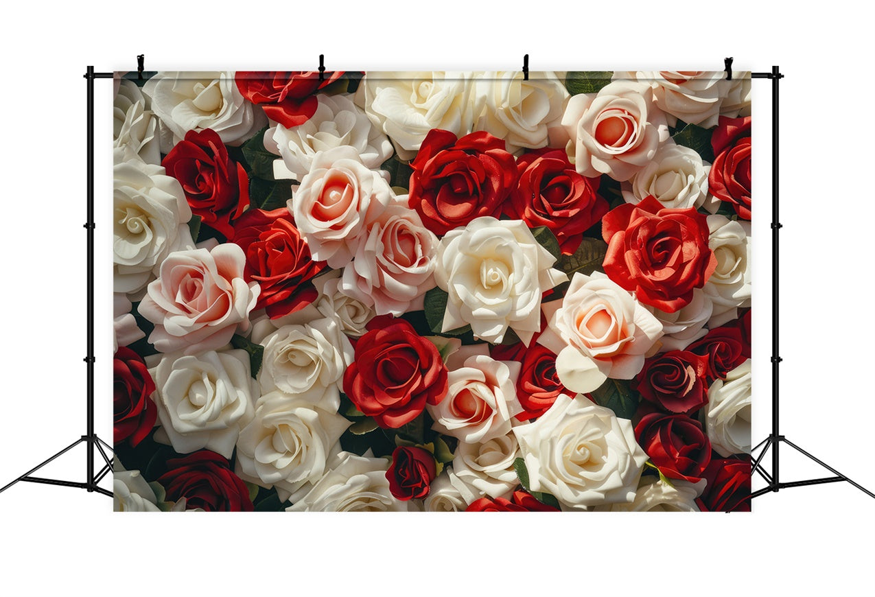 Fond Fleurs Bouquet Rose Rouge et Blanche BRP12-568