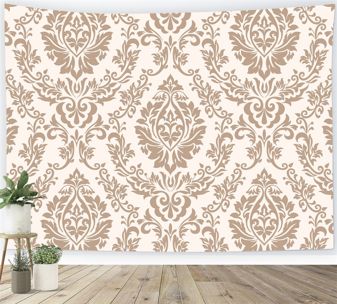 Toile de fond Damassé Marron Doux Motif Baroque BRP12-608