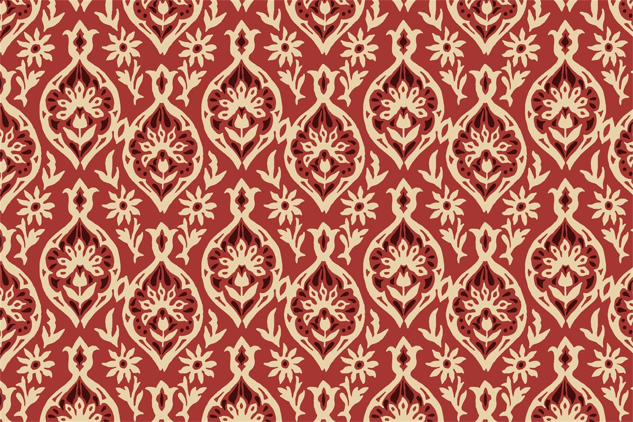 Toile de fond Damassé Vintage Rouge Ivoire Floral BRP12-619