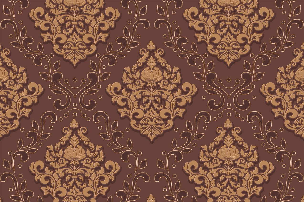 Toile de fond Damassé Marron Floral Ornemental BRP12-620