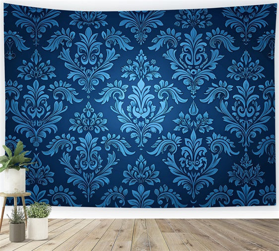 Toile de fond Damassé Bleu Royal Floral Ornemental BRP12-624