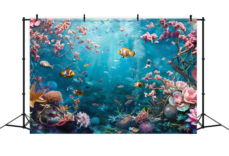 Toile de fond Sirène Récif de Corail Brillant Poissons Exotiques BRP12-63