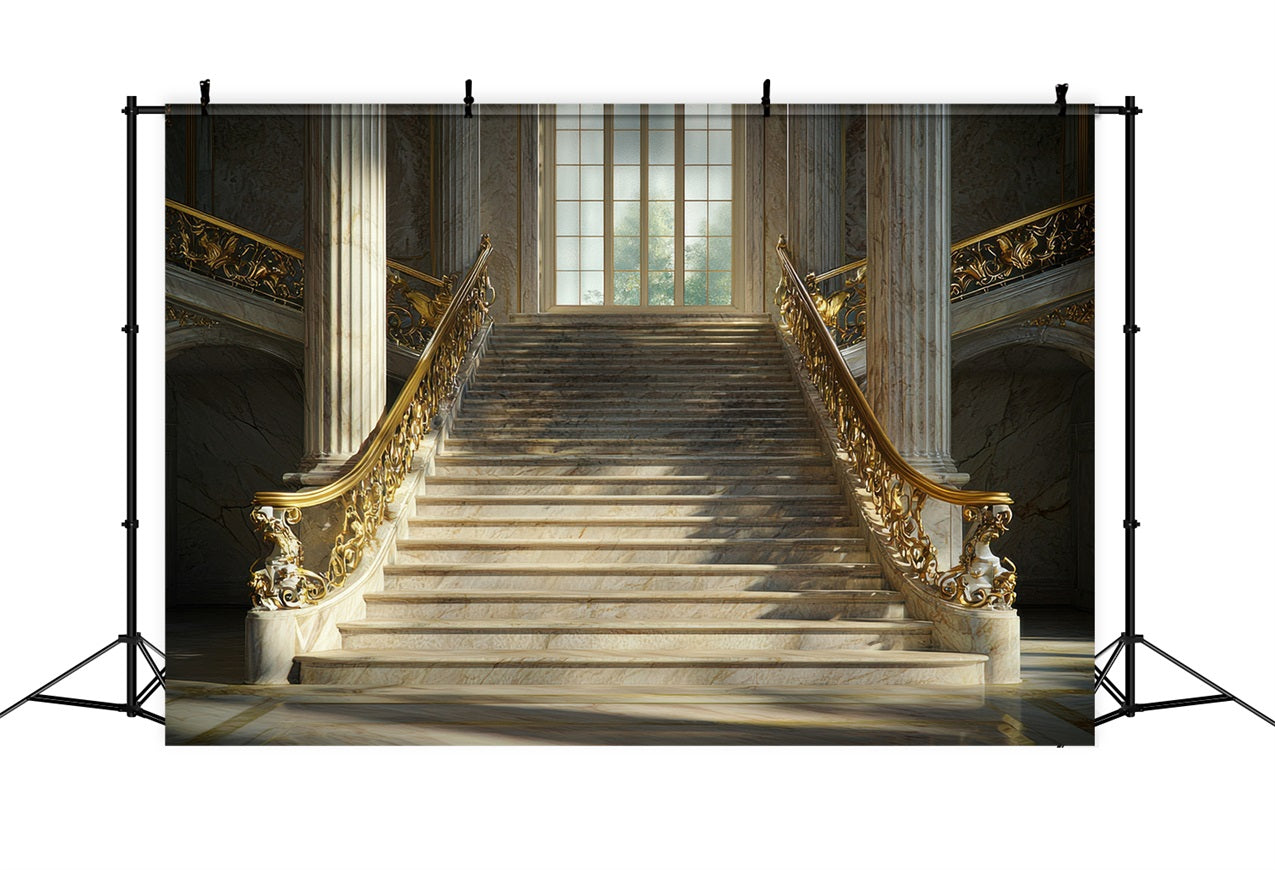 Toile de fond Architecture Escalier Royal Doré en Marbre BRP12-631