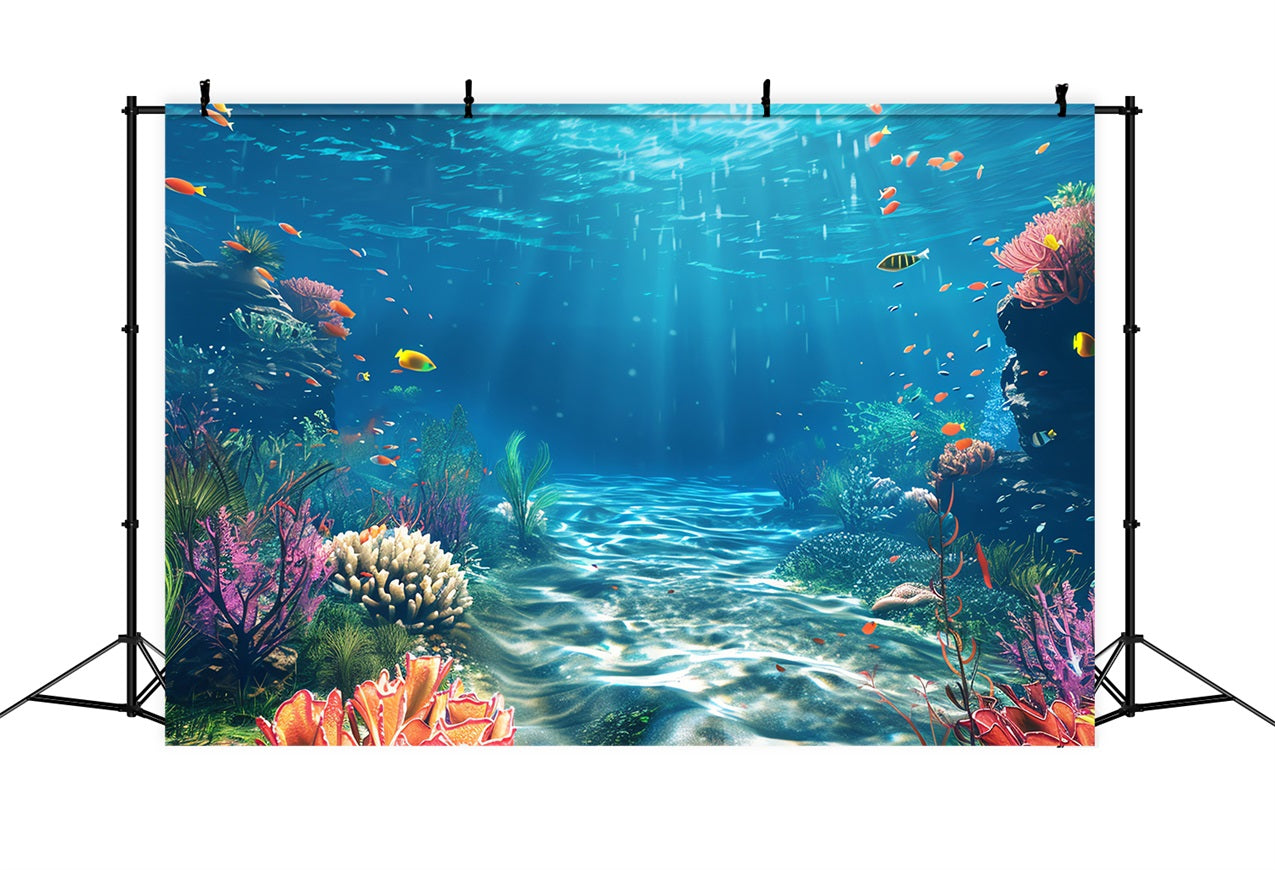 Toile de fond Sirène Poissons Colorés Nageant Récif de Corail BRP12-64