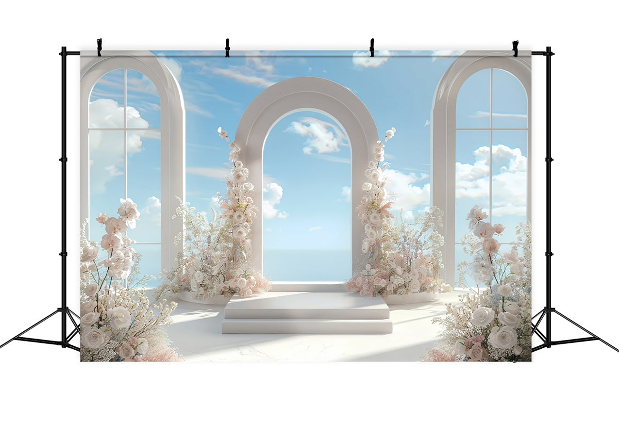 Toile de fond Architecture Arche Florale Ciel Bleu BRP12-675