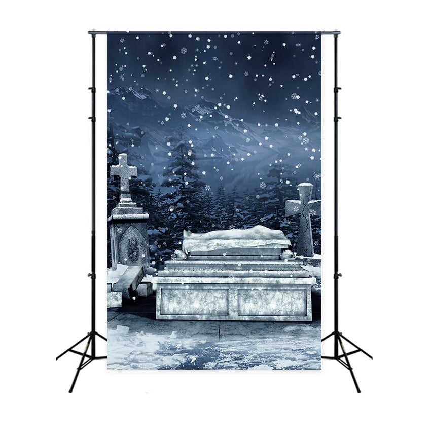 Toile de fond Cercueil Cimetière Neigeux Flocons Tombants BRP12-700