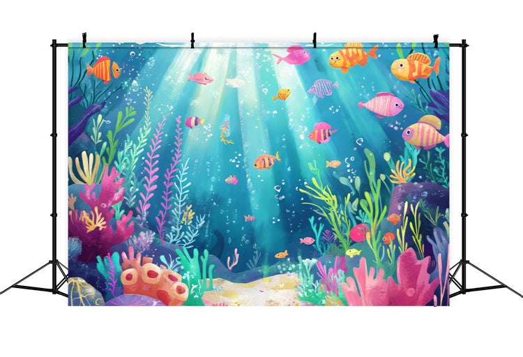 Toile de fond Petite Sirène Poissons Colorés Plantes Aquatiques BRP12-71