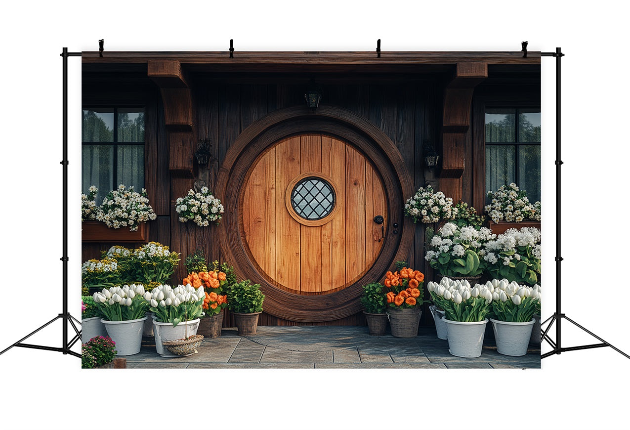 Fond Studio Photo Pâques Porte Ronde Rustique Florale BRP12-727