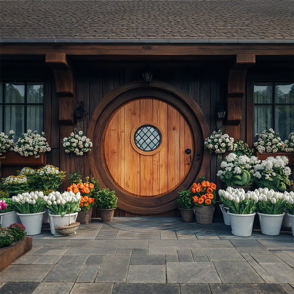 Fond Studio Photo Pâques Porte Ronde Rustique Florale BRP12-727