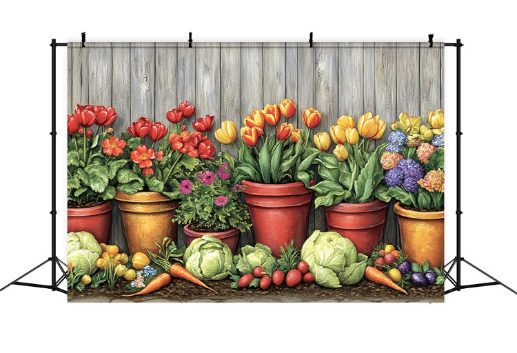 Toile de fond Déco Pâques Tulipes Vibrantes Légumes Printemps BRP12-732